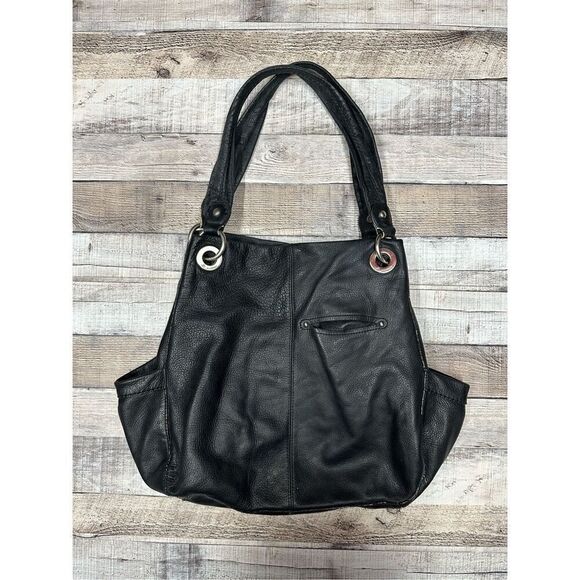 B Makowsky Large Black Bohemian y2k Style Leather Shoulder Hobo Bag Tote Purse - Picture 2 of 10